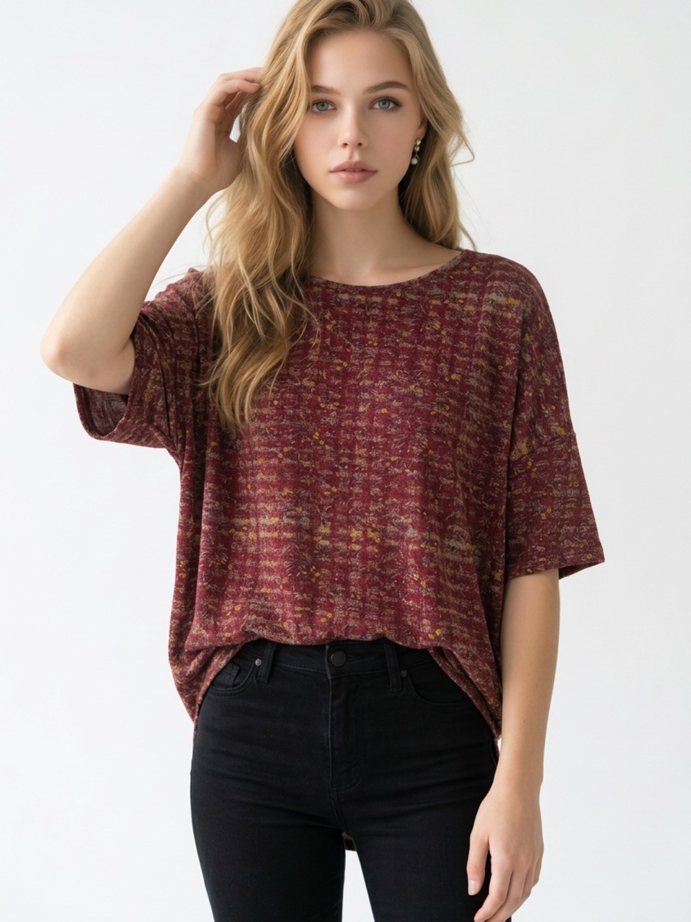 LuLaRoe Relaxed Burgundy Short-Sleeve Knit Top